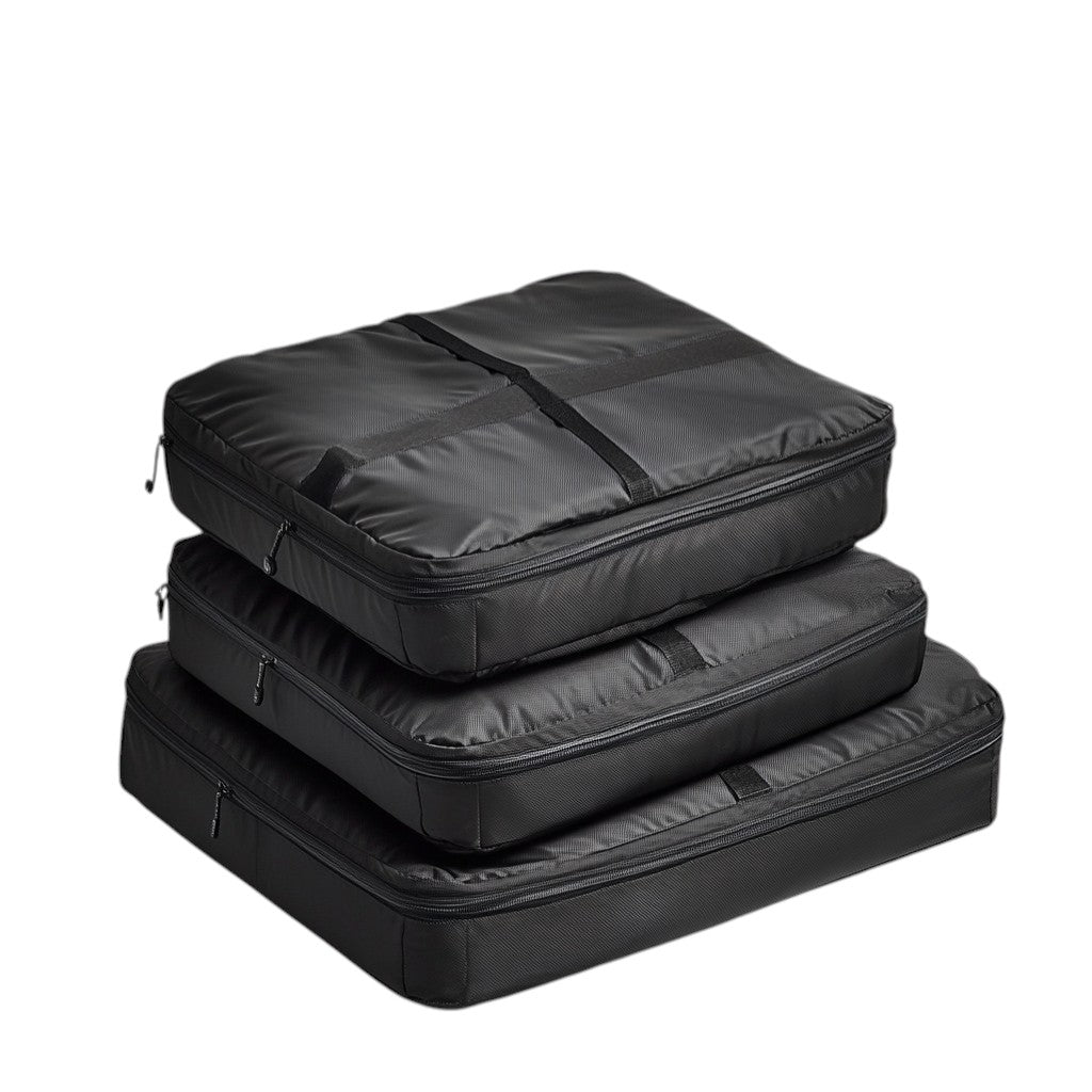 Metlo Packing Cube Set - 3 Piece Modular Travel System - Industrial Grade Compression Bag - Professional Grade Volume Optimization - Matte Black