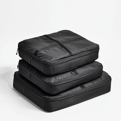 Metlo Packing Cube Set - 3 Piece Modular Travel System - Industrial Grade Compression Bag - Professional Grade Volume Optimization - Matte Black