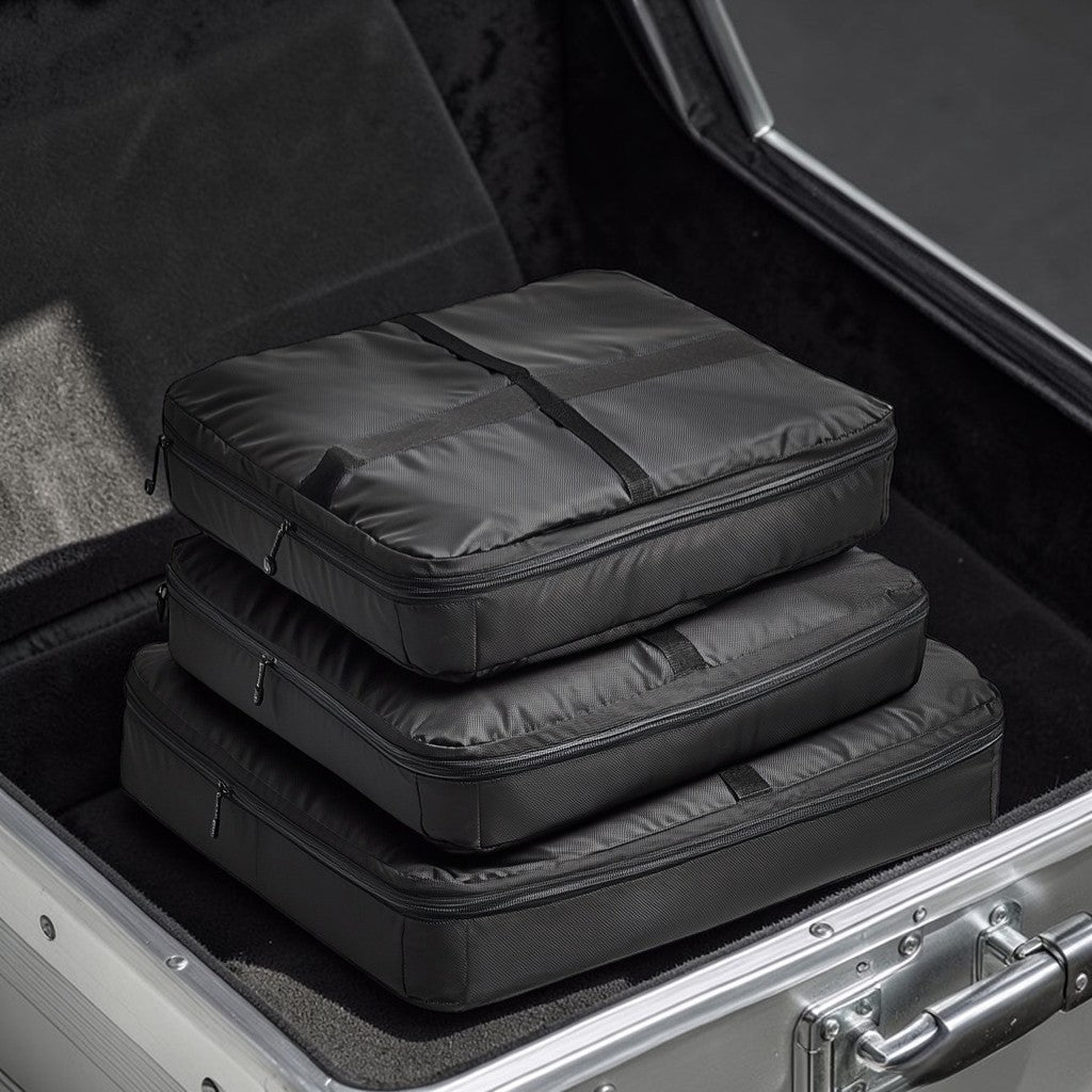 Metlo Packing Cube Set - 3 Piece Modular Travel System - Industrial Grade Compression Bag - Professional Grade Volume Optimization - Matte Black